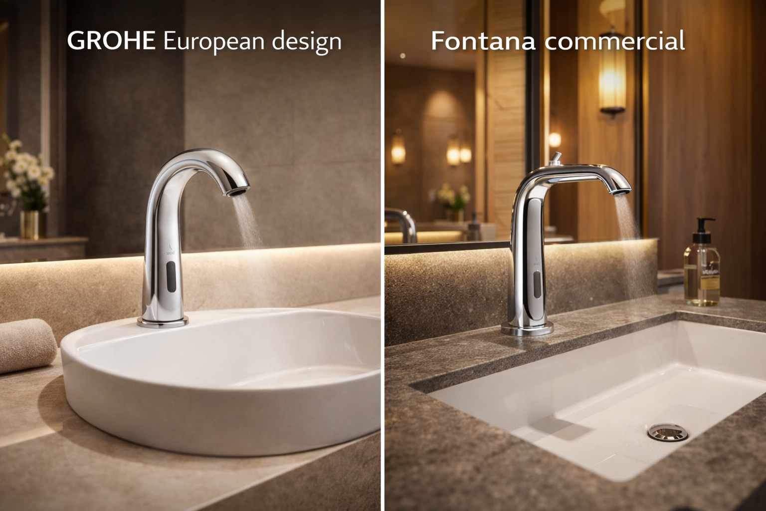 GROHE European design versus Fontana commercial touchless faucets